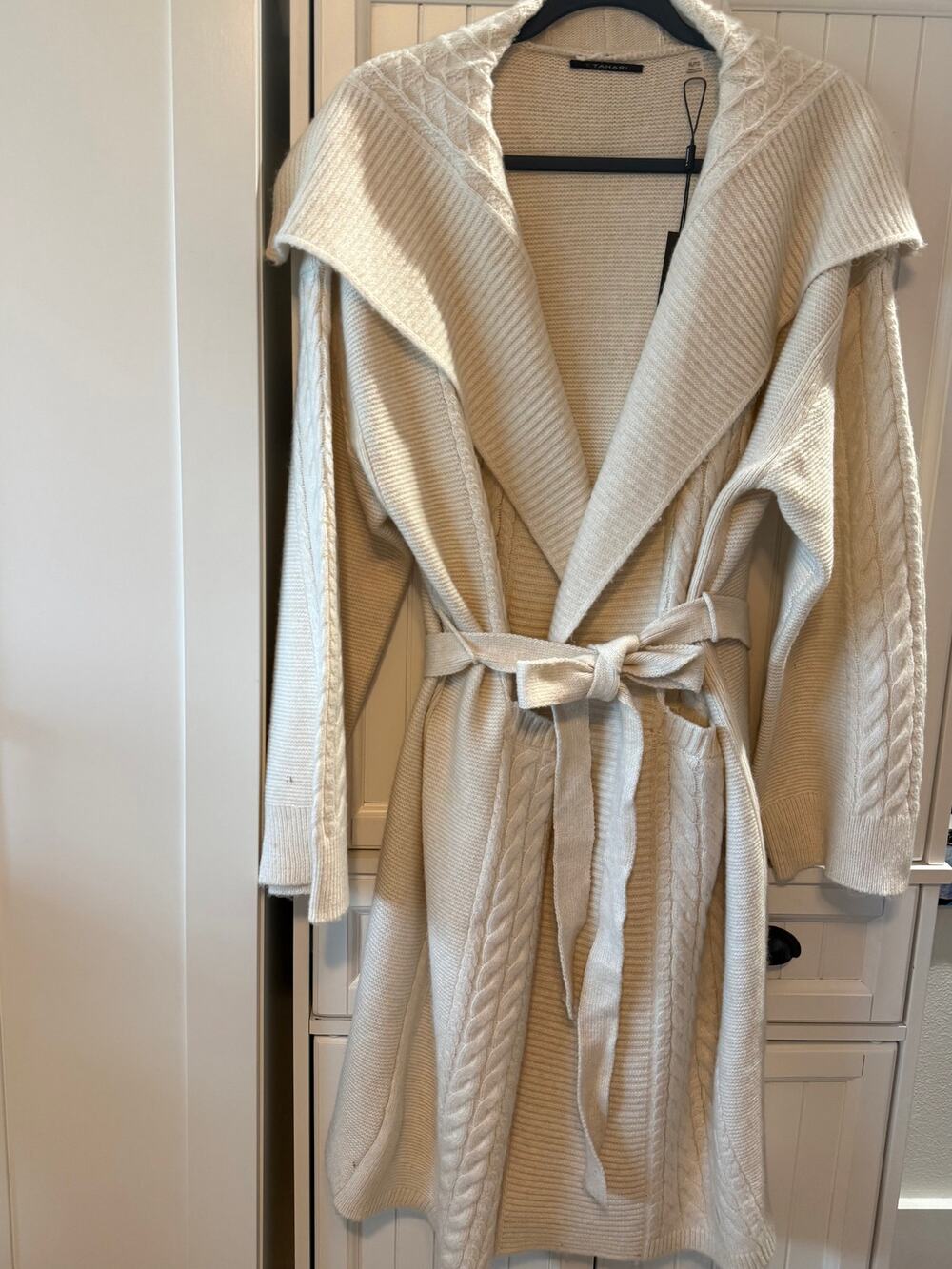 T Tahari cream braided cable knit duster cardigan XL NWT